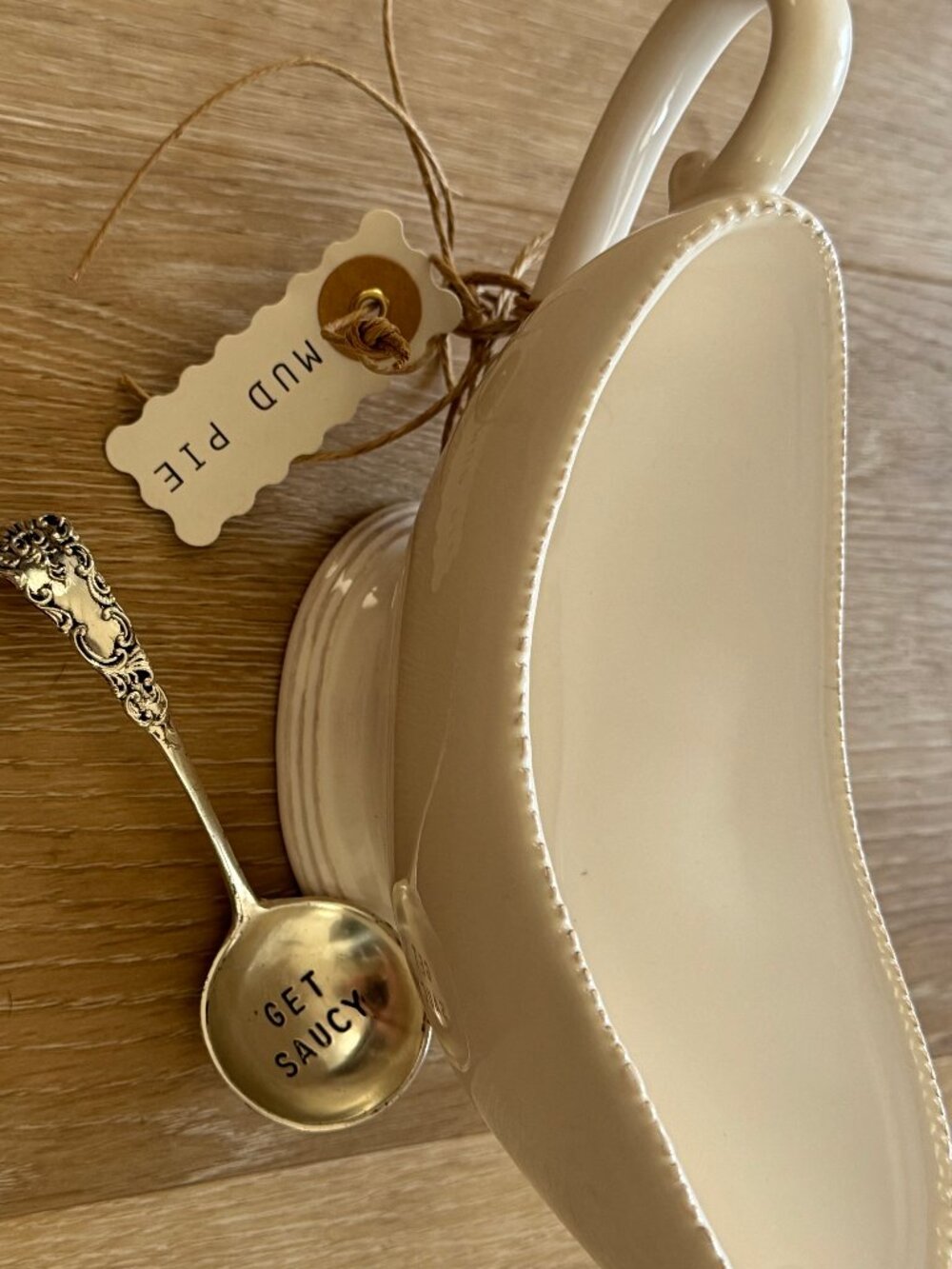 MUD PIE Gravy Boat Set with spoon, GET SAUCY, Thanksgiving, Holiday, BRAND NEW!